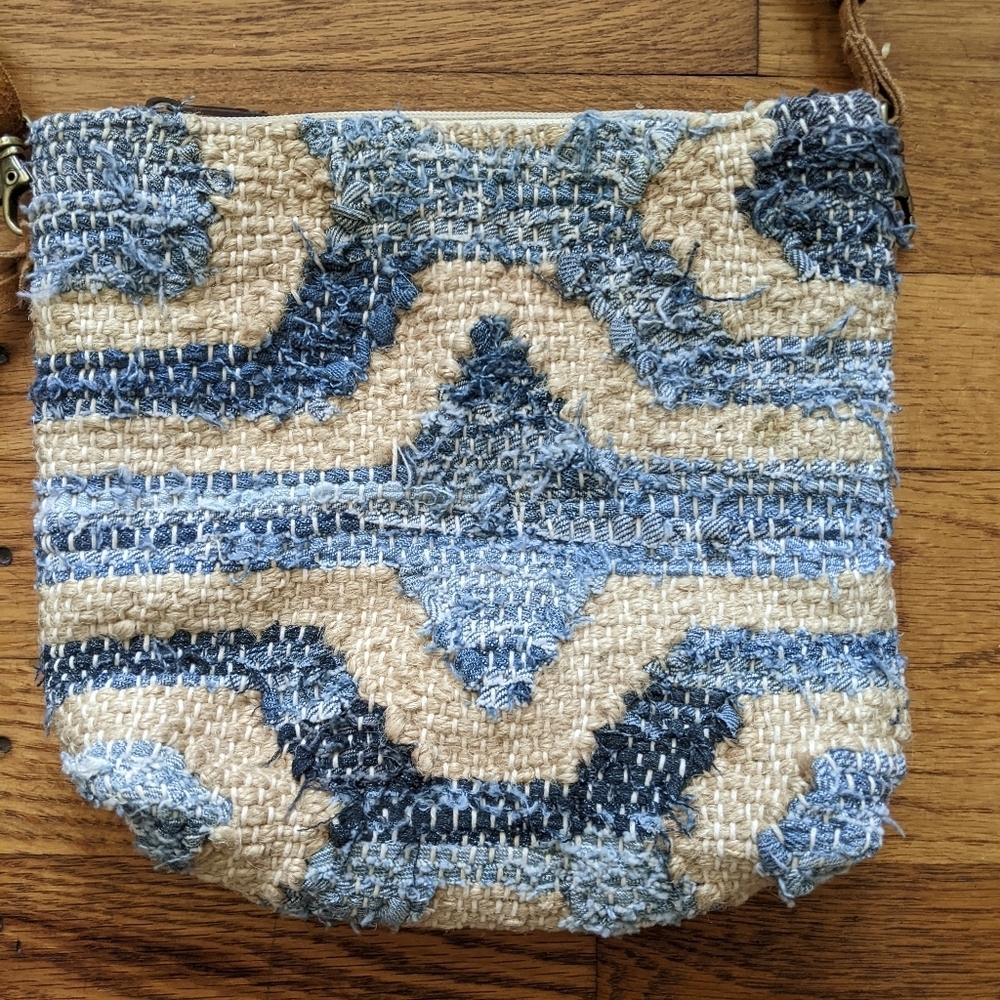 Crosstree Lane Upcycled Denim W/Leather Straps Purse/Bag - Picture 2 of 8